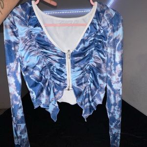 Blue and white tie dye butterfly crop top